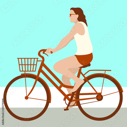 Fototapeta Naklejka Na Ścianę i Meble -  girl on a bike  vector illustration flat style profile