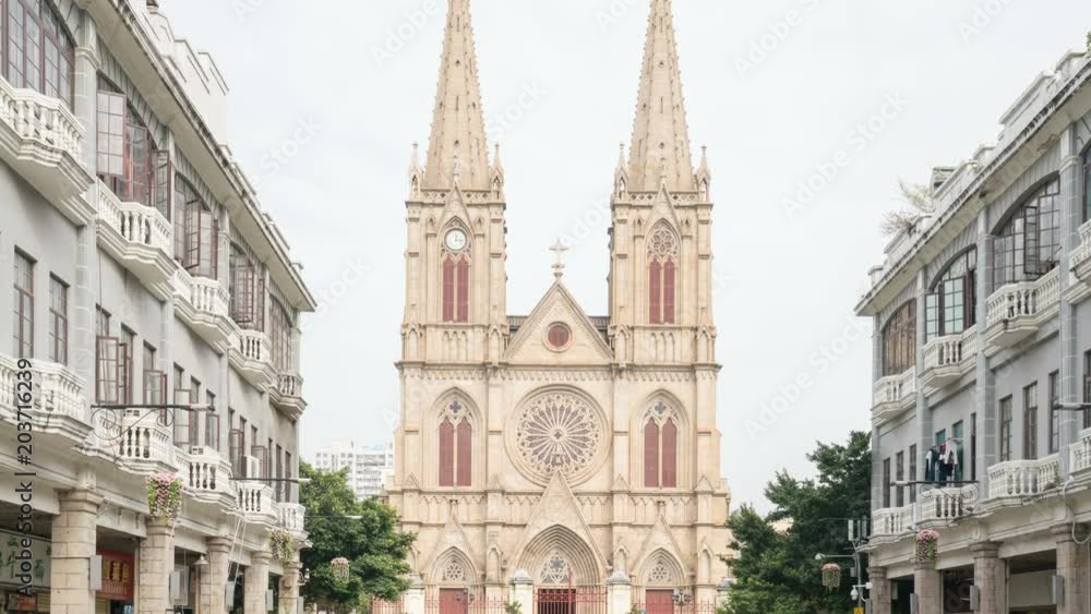 Pedestrian crowed at Guangzhou Shushe Sacred Heart Cathedral Pedestrian crowed at Guangzhou Shushe Sacred Heart Cathedral