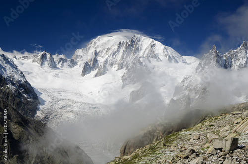 Alpine landscape with Mont Blanc peak