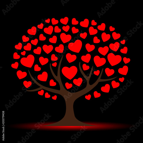 Love tree in the night – stock vector