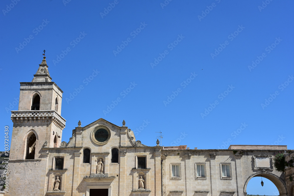 Italy, Basilicata, Matera, city of stones, Unesco heritage, capital of European culture 2019. Church and bell tower of San Pietro Caveoso,