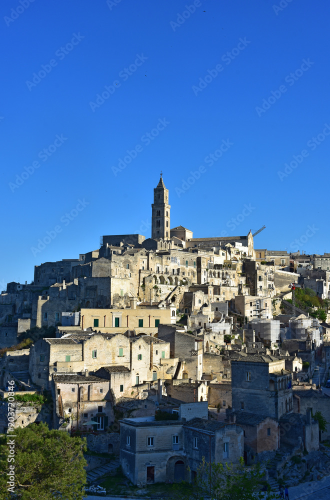 Italy, Basilicata, Matera, city of stones, Unesco heritage, capital of European culture 2019. panorama of the ancient city.