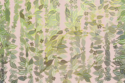 Hand drawn leaves & flowers illustrations background, good for graphic design. Decoration, vector, texture & digital.