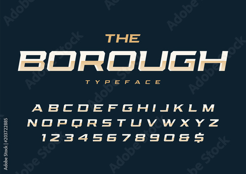 The Borough trendy retro display font design, alphabet, typeface, letters and numbers.