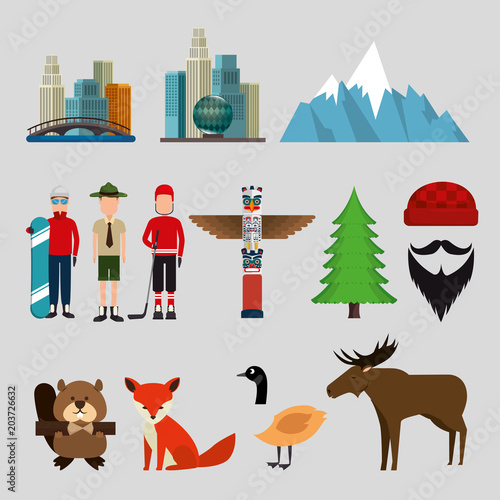 canadian culture set icons vector illustration design