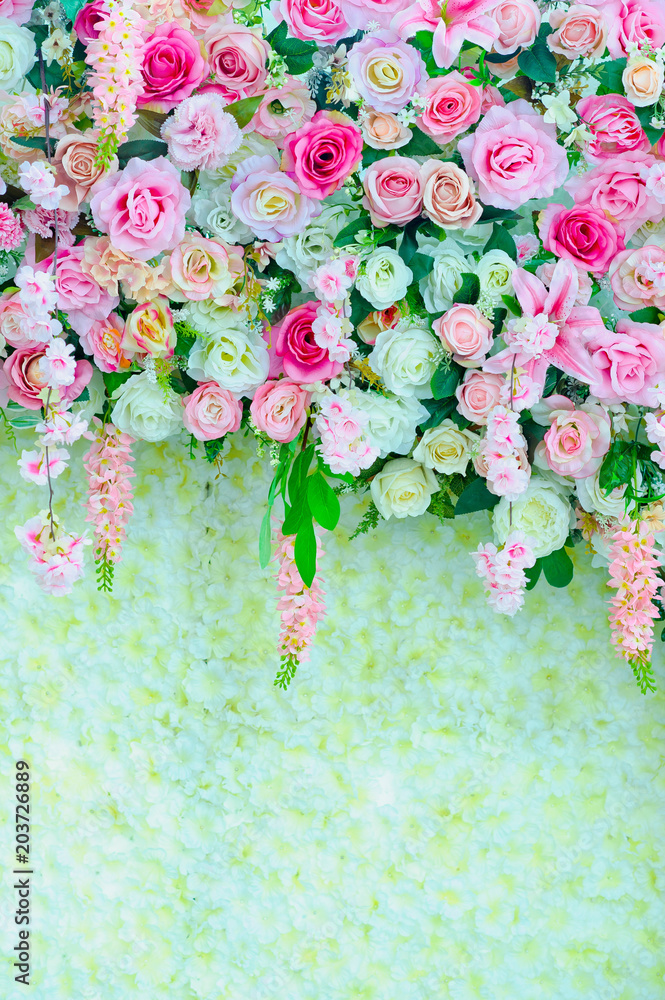 flower background, backdrop wedding decoration, rose pattern, Wall flower,  colorful background, fresh rose Stock Photo | Adobe Stock