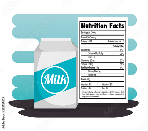 milk box with nutrition facts vector illustration design