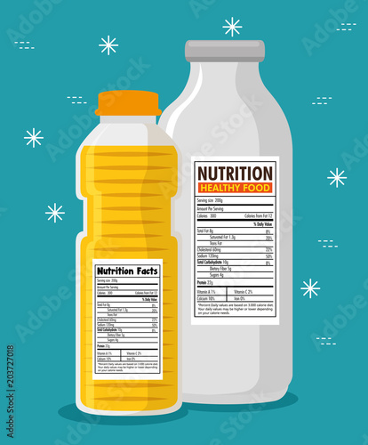 oil and milk bottles with nutrition facts vector illustration design