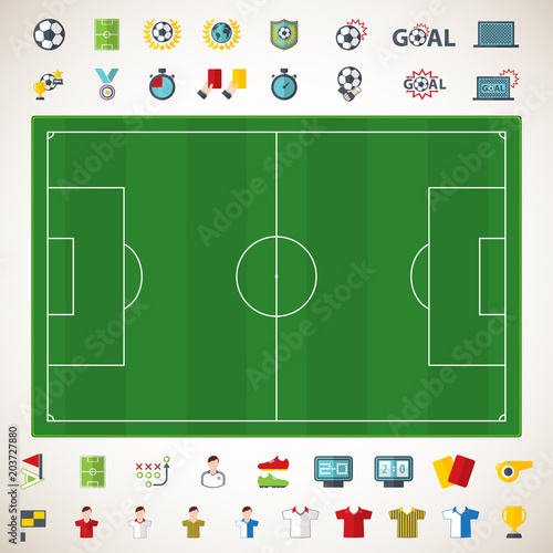 Soccer  Football Icons Set and field