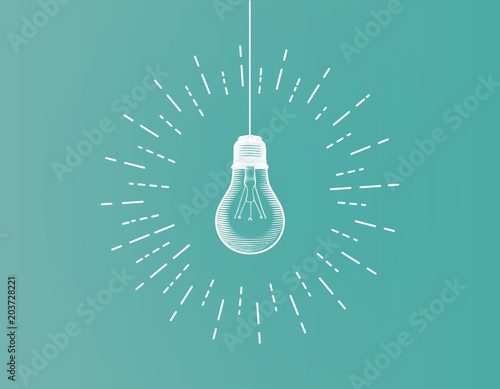 Vintage light bulb illustration isolated on green BG
