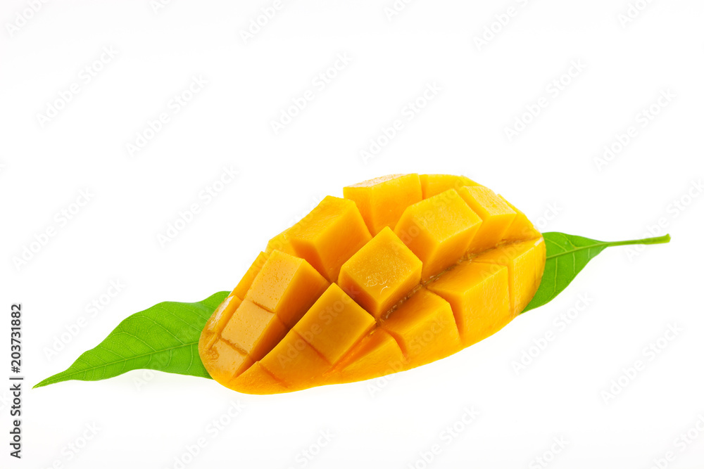 mango with leaves isolated on white background. mango with leaves isolated on white background.
