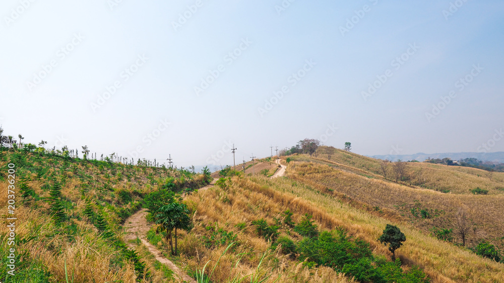 Small walking path on a remote hilly terrain