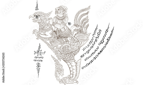 Thai traditional tattoo, Thai traditional painting in temple vector