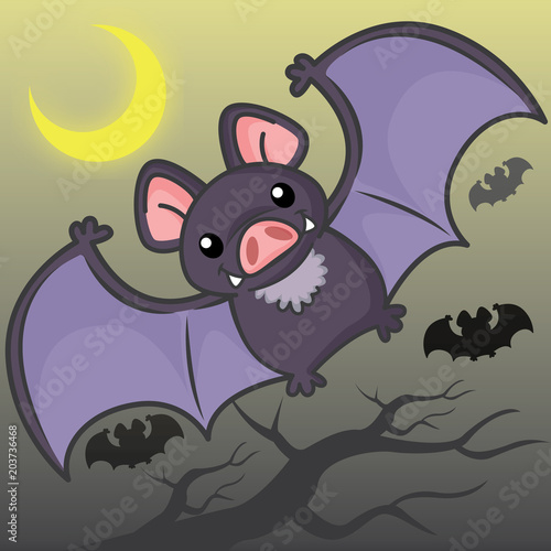 Flying bats, cute vector, cute cartoon