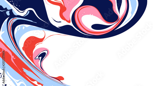 Abstract ink marbling background, painting on water style, blue and pink tones