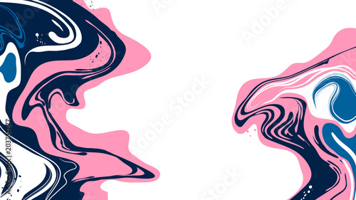 Abstract ink marbling background, painting on water style, blue and pink tones