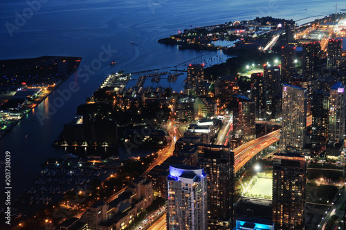 Photography Toronto city lights viewed from the top of Toronto CN Tower