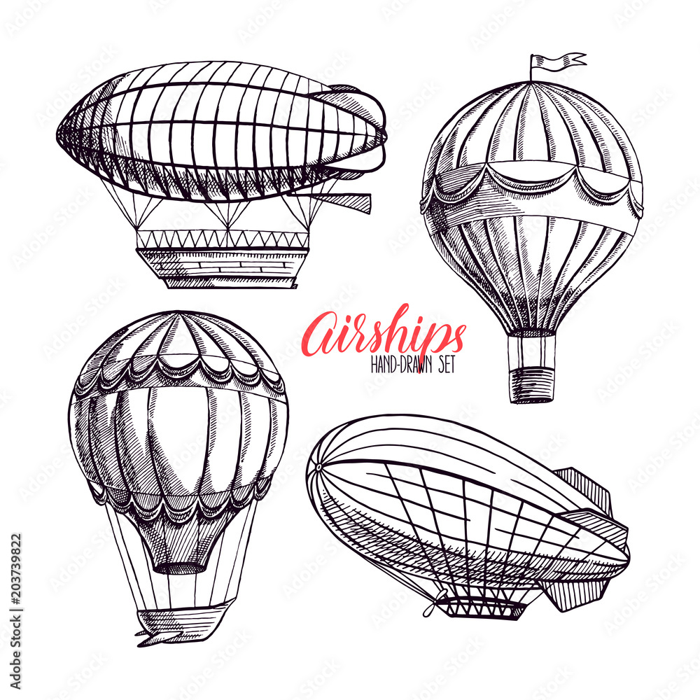 Naklejka premium set of vintage airships