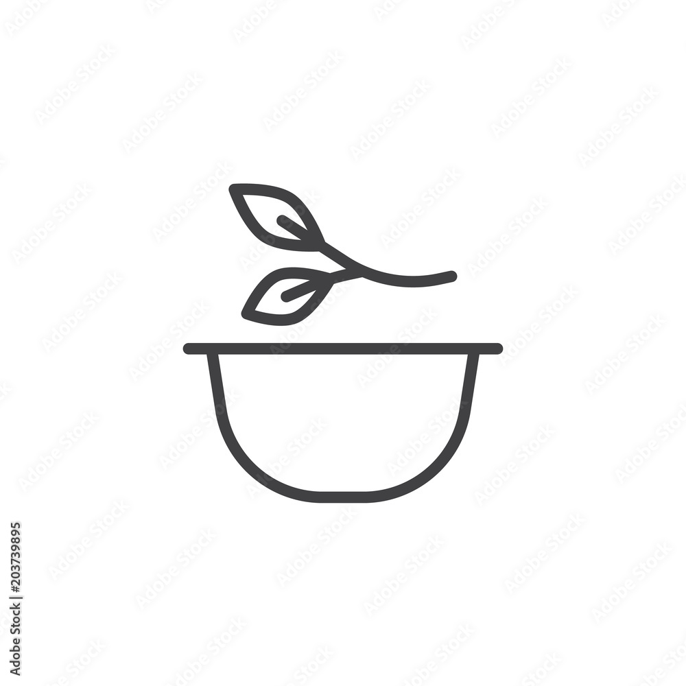 Mortar bowl and leaves outline icon. linear style sign for mobile concept and web design. Leaf herbal pharmacy simple line vector icon. Symbol, logo illustration. Pixel perfect vector graphics Mortar bowl and leaves outline icon. linear style sign for mobile concept and web design. Leaf herbal pharmacy simple line vector icon. Symbol, logo illustration. Pixel perfect vector graphics