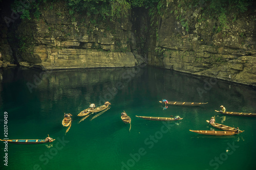 Everyday Fishing on Dawki river in Dawki ,India Bangladesh Border, Meghalaya, India