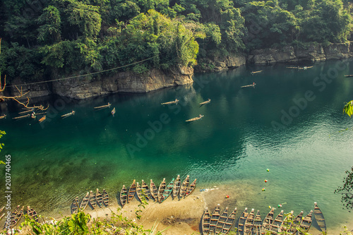 Everyday Fishing on Dawki river in Dawki ,India Bangladesh Border, Meghalaya, India