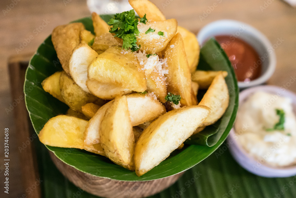 Roasted potato and sauce tomato. Roasted potato and sauce tomato.