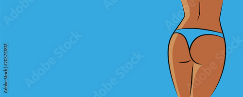frauenkörper blauer string tanga blaues banner