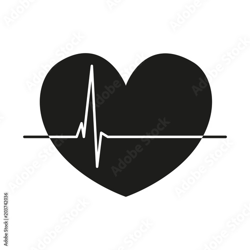 Black and white healthy heart cardiogram silhouette