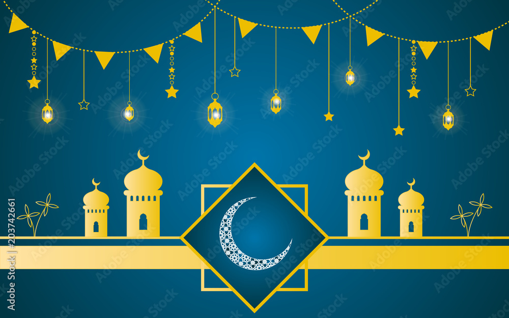 Ramadan wishing vector banner. Islamic background. Ramadan Kareem or Eid  Mubarak greeting card, advertising or other your content. Stock  Illustration | Adobe Stock