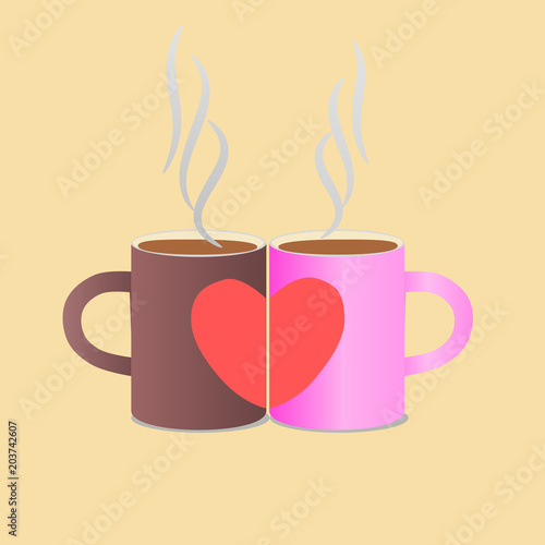 Heart on coffee cup love concept ,illustration vector.