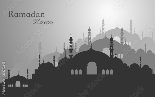 Ramadan kareem and Eid mubarak greeting concept. Silhouette mosque vector.