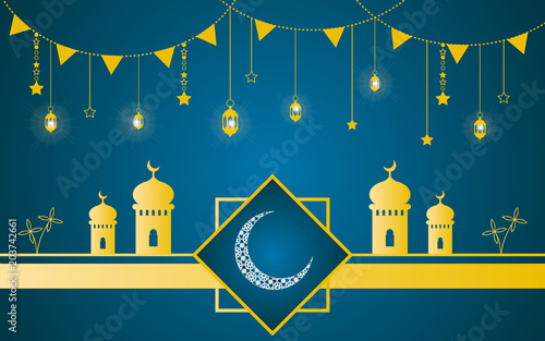 Ramadan wishing vector banner. Islamic background. Ramadan Kareem or Eid Mubarak greeting card, advertising or other your content.