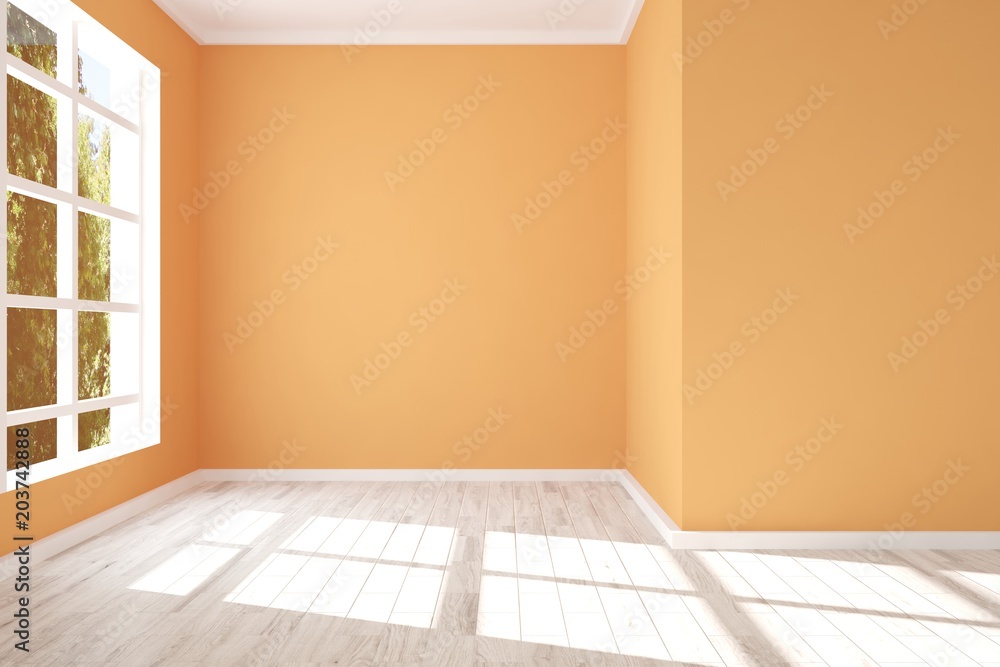 Orange empty room. Scandinavian interior design. 3D illustration Orange empty room. Scandinavian interior design. 3D illustration