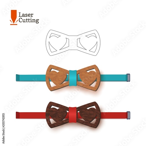 Laser cut bow-tie template with hearts. Vector silhouette for cutting a bow tie on a lathe made of wood, metal, plastic. The idea of design of a stylish romantic accessory