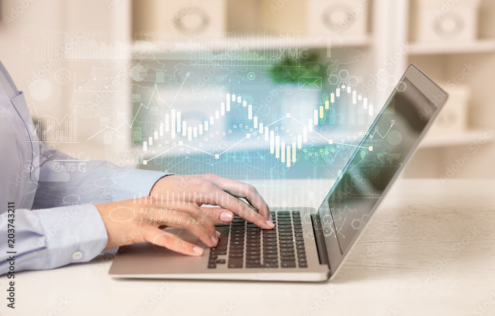 Business woman in homey environment using laptop with global financial report concept
Business woman in homey environment using laptop with global financial report concept