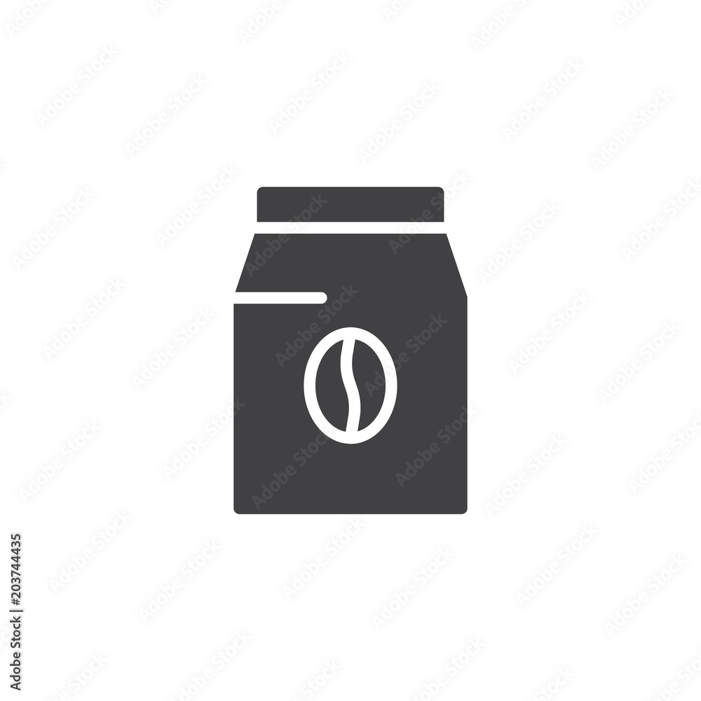 Coffee bean bag vector icon. filled flat sign for mobile concept and web design. coffee packet simple solid icon. Symbol, logo illustration. Pixel perfect vector graphics