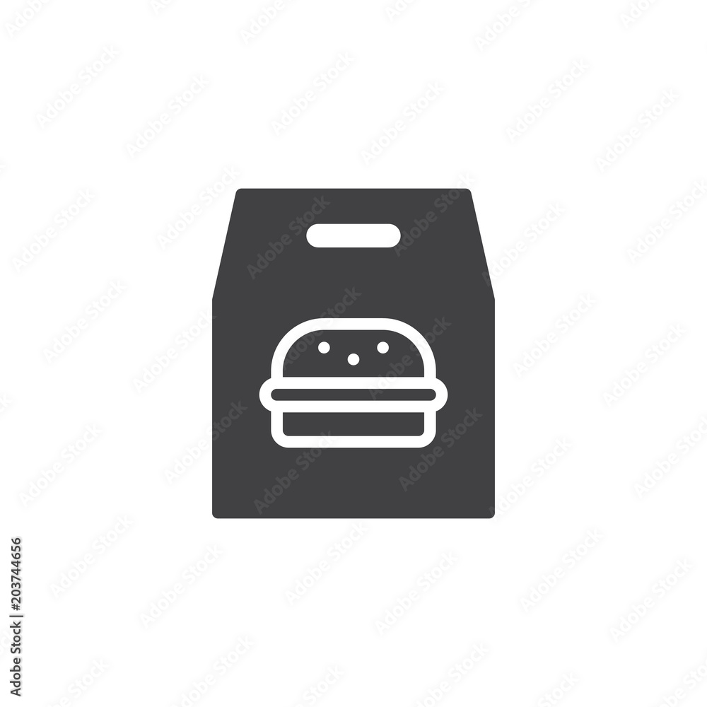 Burger paper bag vector icon. filled flat sign for mobile concept and web design. Take away fast food simple solid icon. Symbol, logo illustration. Pixel perfect vector graphics Burger paper bag vector icon. filled flat sign for mobile concept and web design. Take away fast food simple solid icon. Symbol, logo illustration. Pixel perfect vector graphics