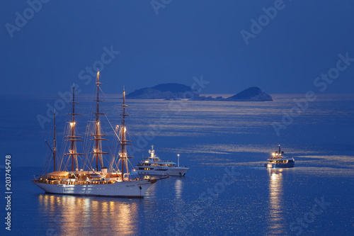 Sailboat in the moonlight in Dubrovnik, Croatia