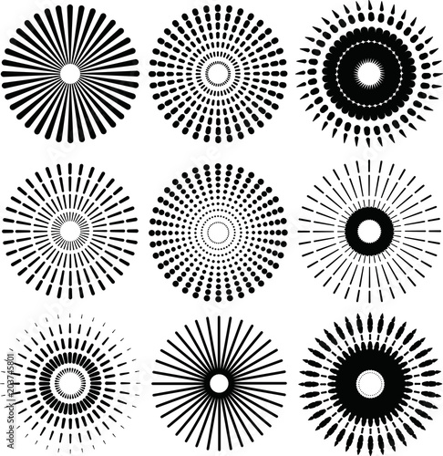 Black radial concentric element set