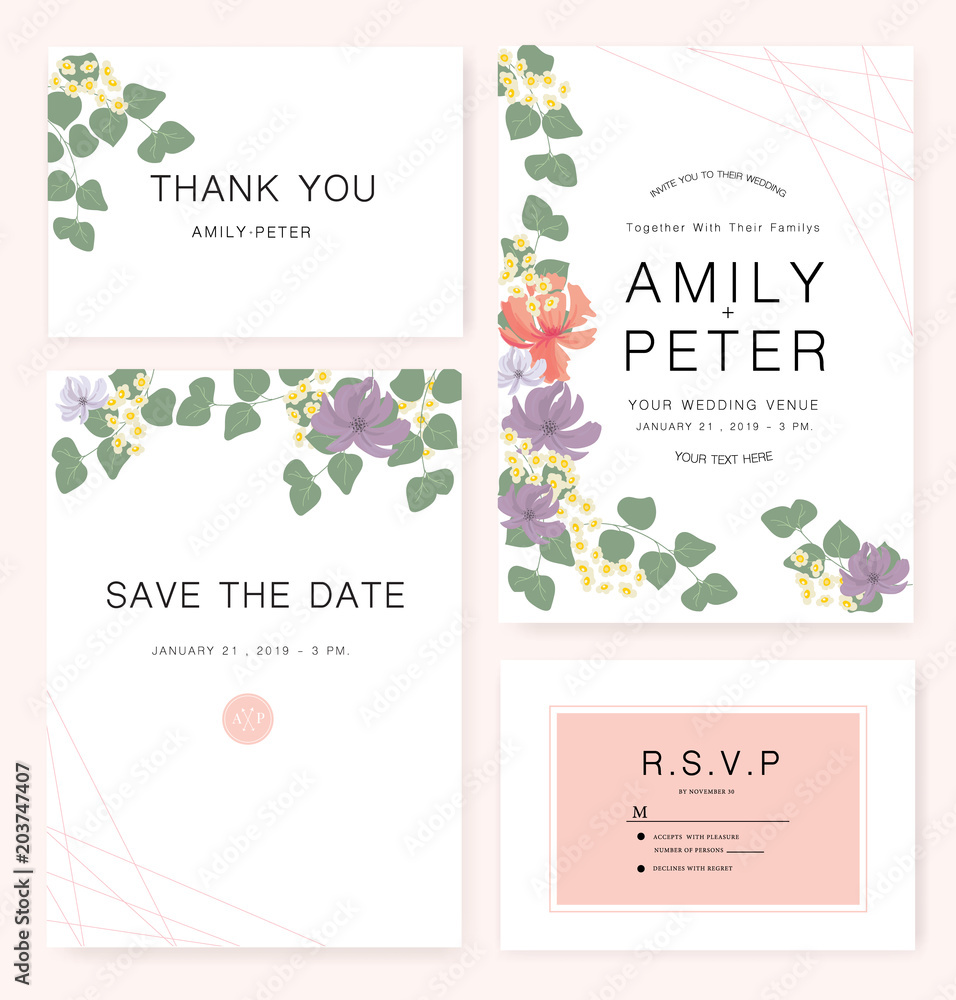 Obraz Elegant Wedding invitation card with flower watercolor theme