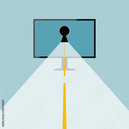 A road leads to the monitor and a keyhole is on the monitor.
