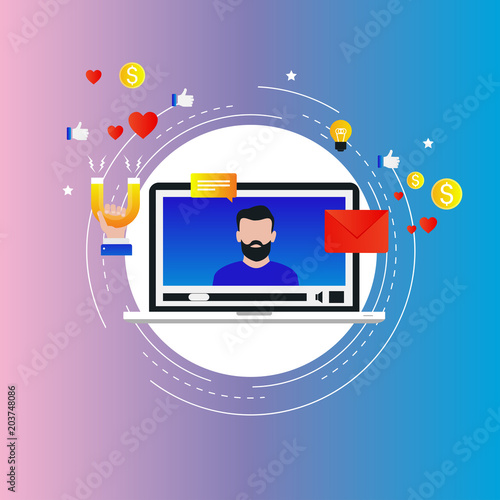 Social media marketing influence, target market concept, attracting followers, social campaign gradient color vector illustration design for web banners and apps