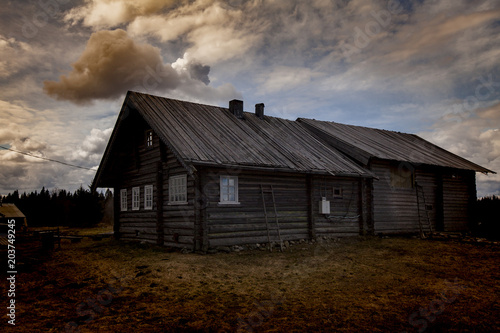 Old wooden hut in the Russian village