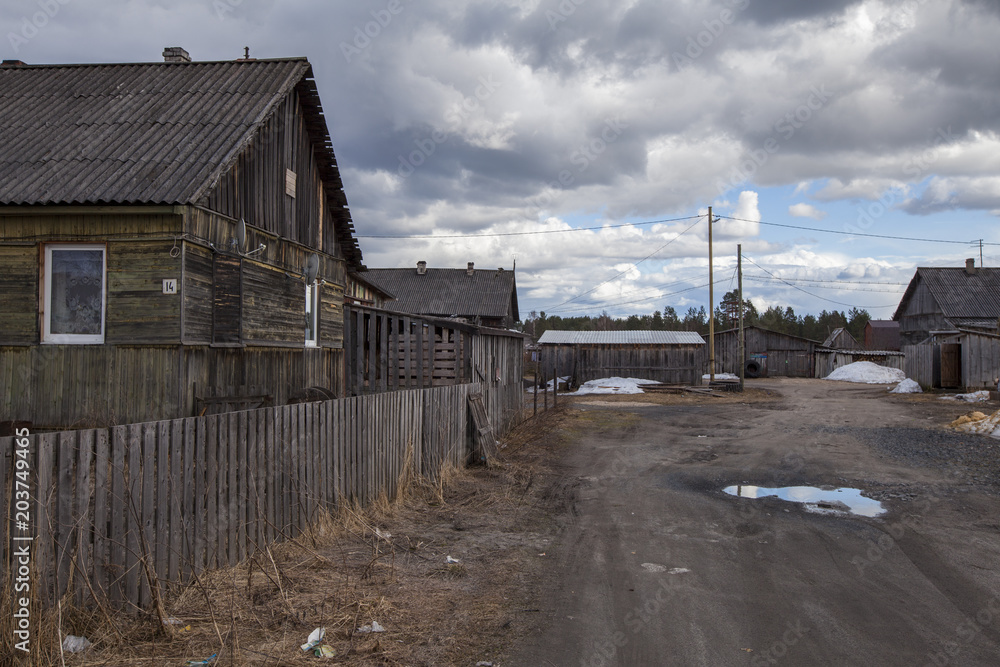 Old wooden hut in the Russian village