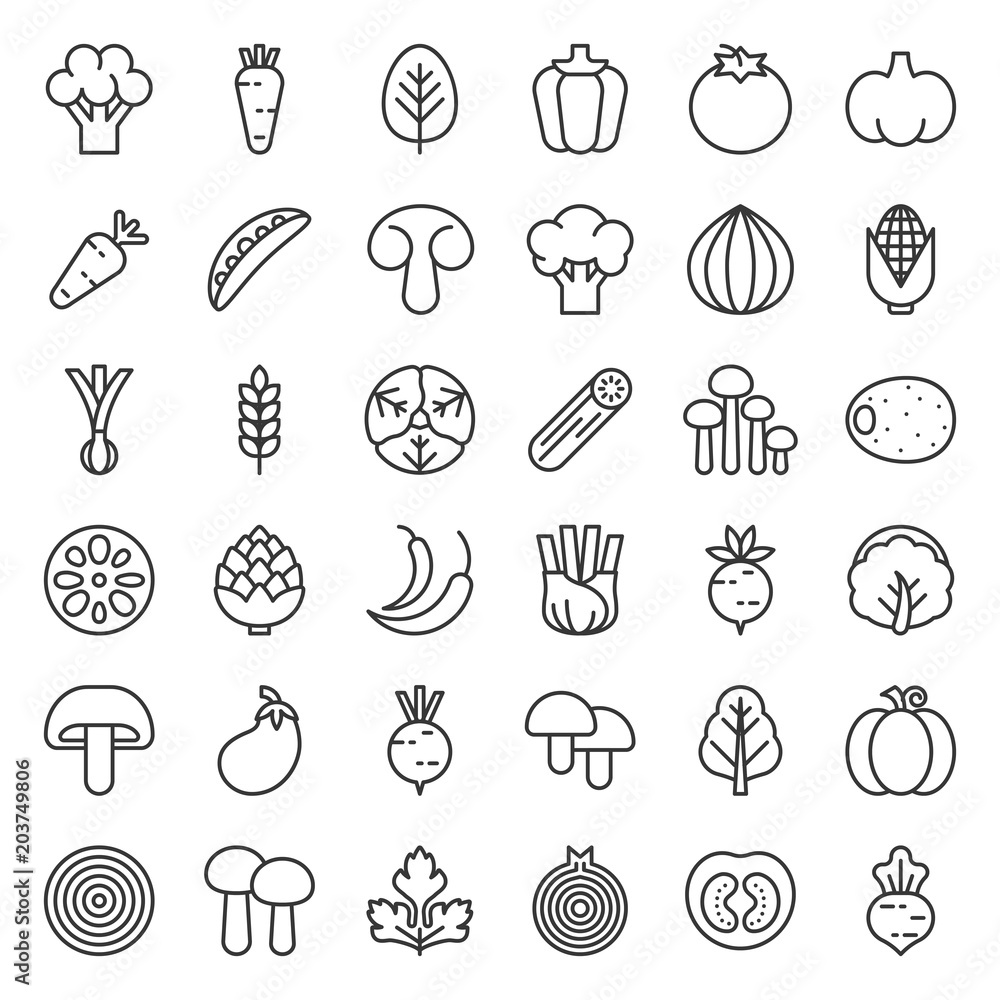 Cute line vegetable icon set