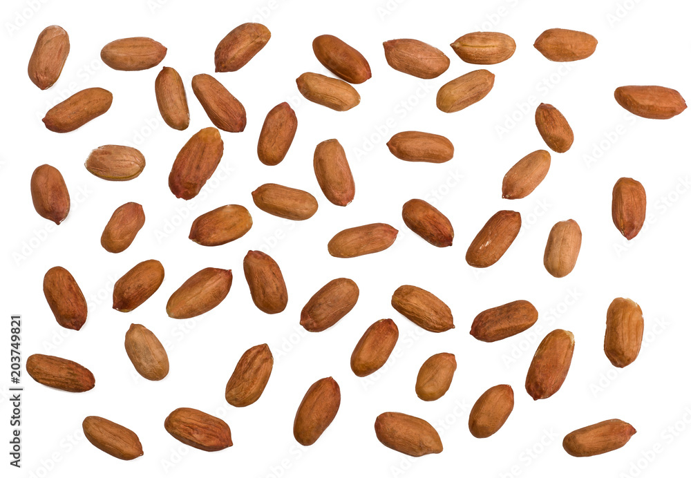Peanuts isolated on white background, top view Peanuts isolated on white background, top view
