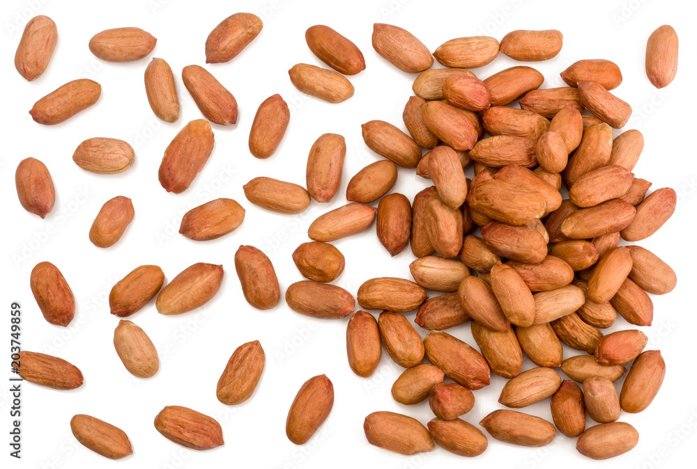 Peanuts isolated on white background, top view Peanuts isolated on white background, top view