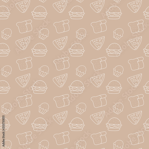 Food Pattern Seamless Background  Bakery  Pizza  Bread  Muffin And Hamburger