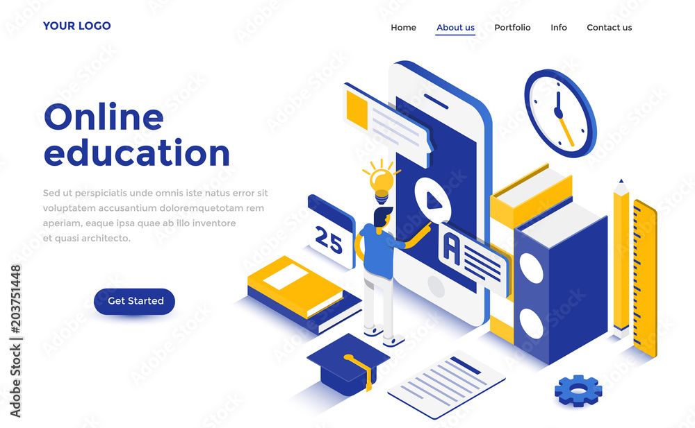 Flat color Modern Isometric Concept Illustration - Online Education Flat color Modern Isometric Concept Illustration - Online Education