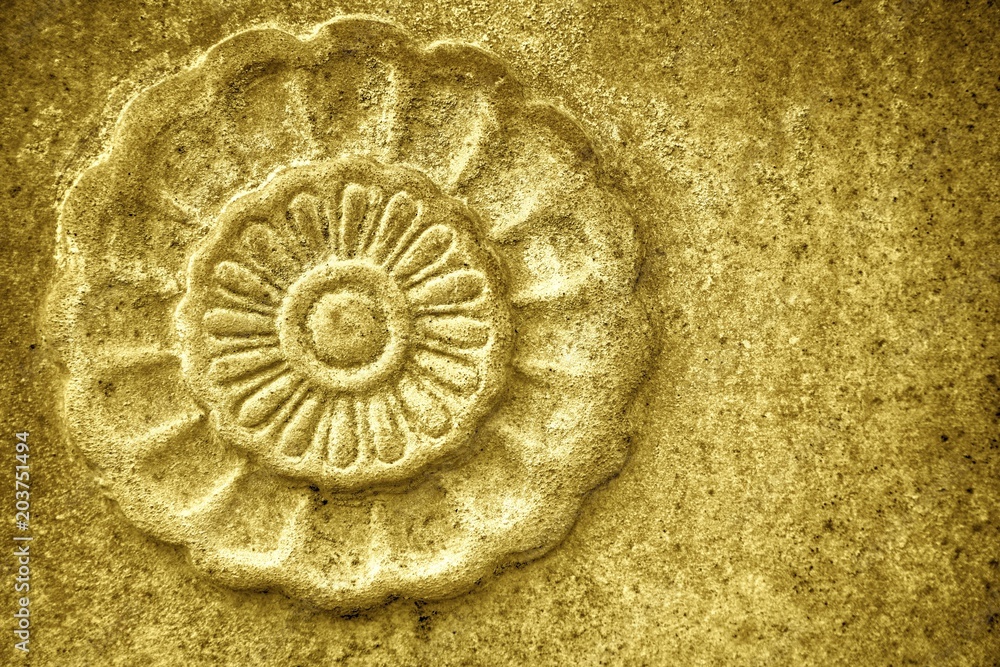 Ultra yellow Ornate stone texture, circle rock shape, background for web site or mobile devices